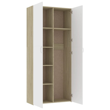 Storage Cabinet White and Sonoma Oak 80x35.5x180 cm Engineered Wood