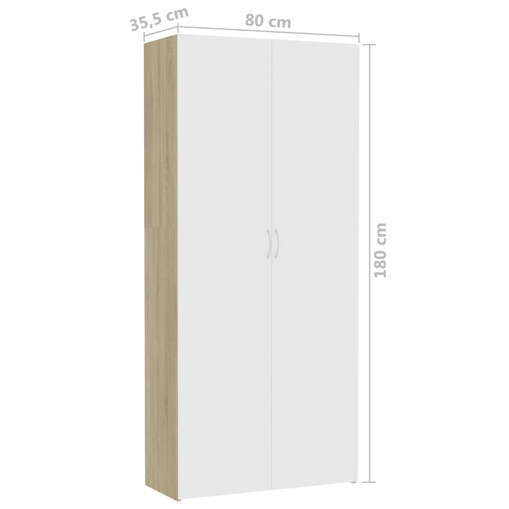 Storage Cabinet White and Sonoma Oak 80x35.5x180 cm Engineered Wood