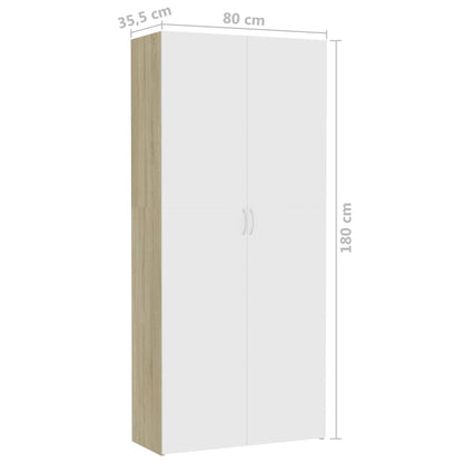 Storage Cabinet White and Sonoma Oak 80x35.5x180 cm Engineered Wood