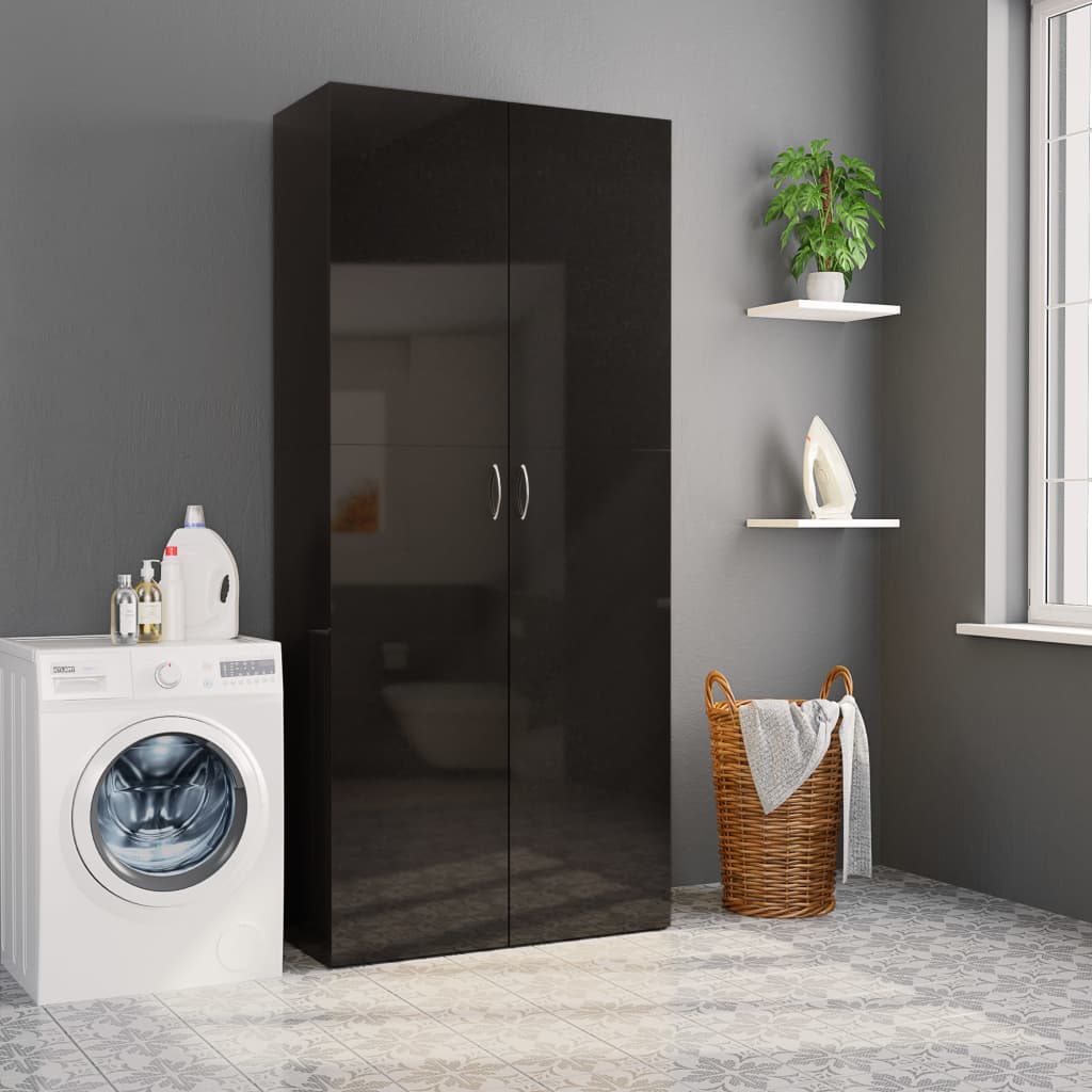 Storage Cabinet High Gloss Black 80x35.5x180 cm Engineered Wood