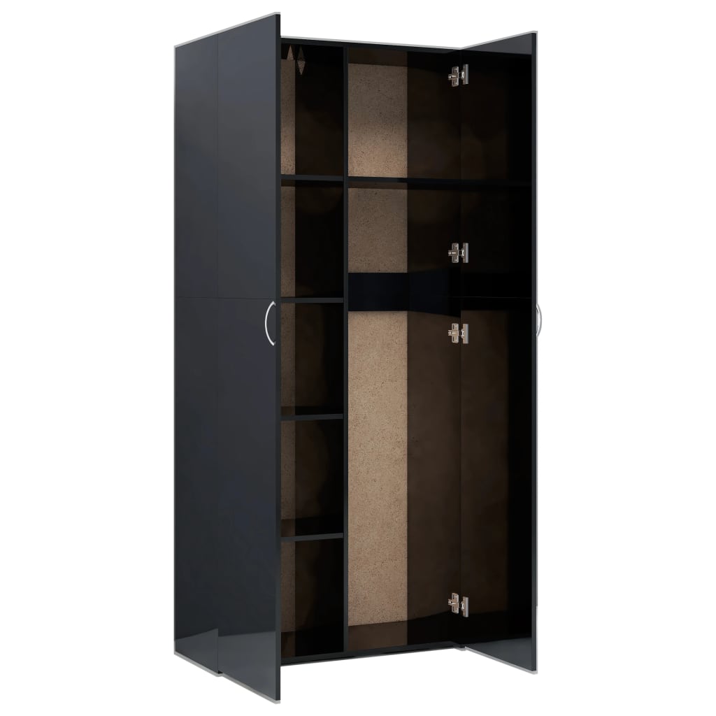 Storage Cabinet High Gloss Black 80x35.5x180 cm Engineered Wood