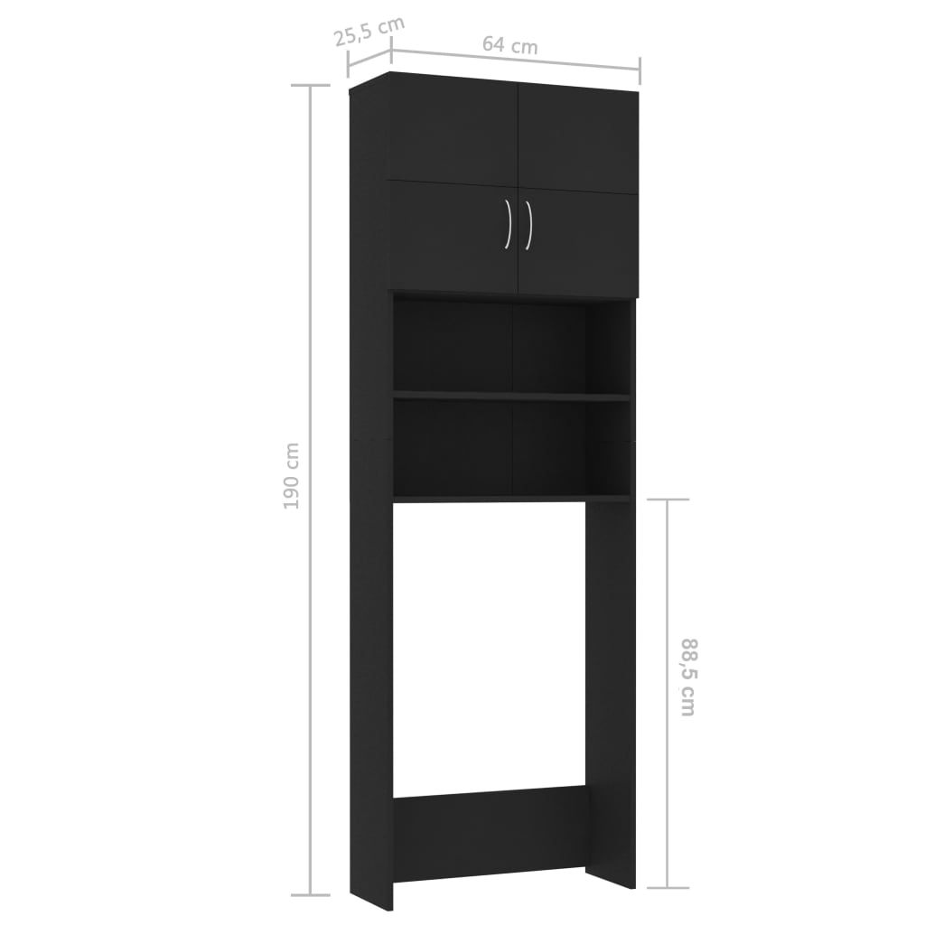 Washing Machine Cabinet Black 64x25.5x190 cm Engineered Wood