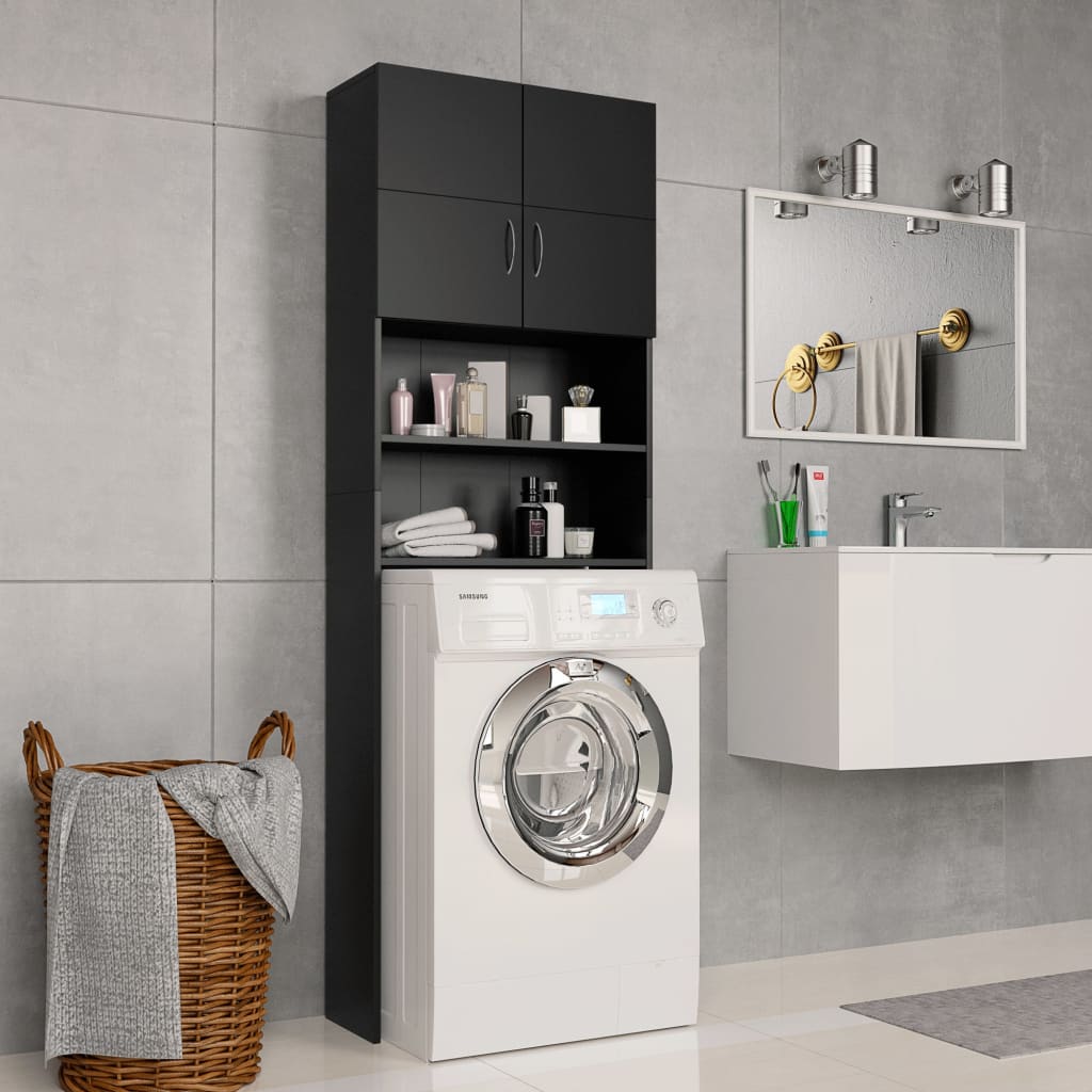 Washing Machine Cabinet Black 64x25.5x190 cm Engineered Wood