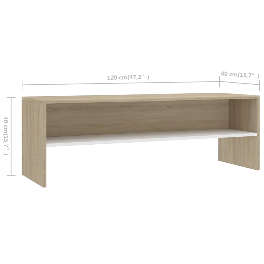 TV Cabinet White and Sonoma Oak 120x40x40 cm Engineered Wood