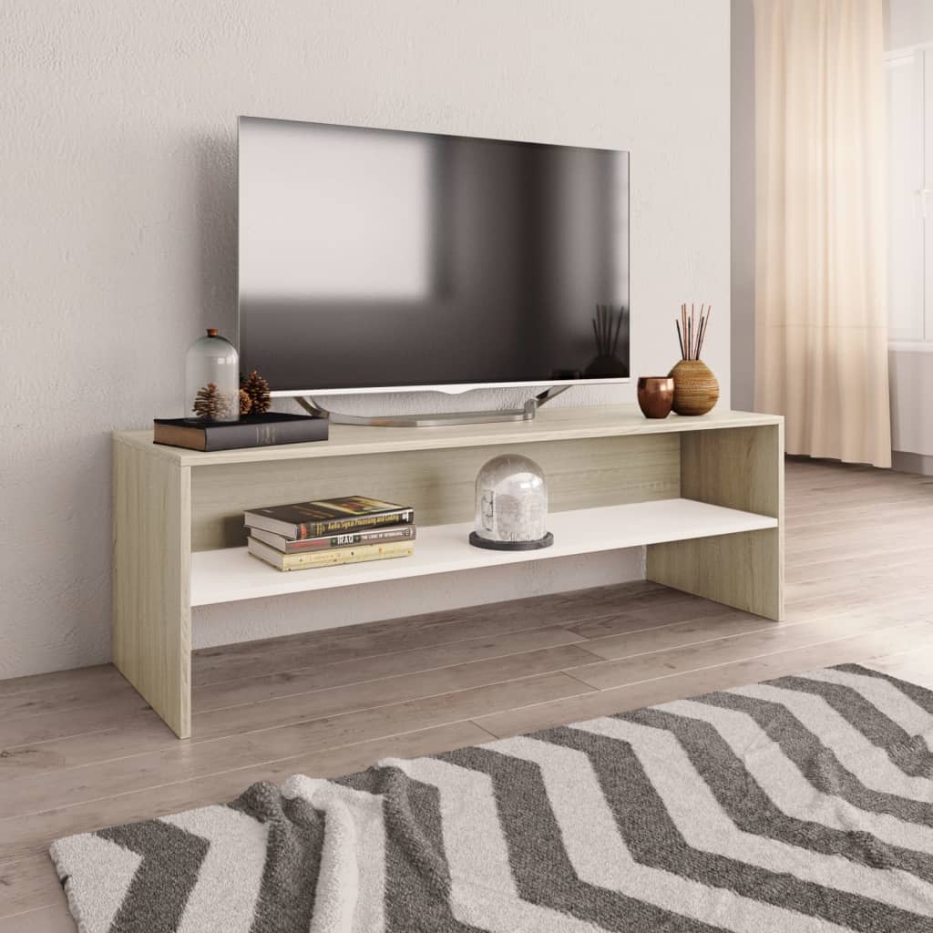 TV Cabinet White and Sonoma Oak 120x40x40 cm Engineered Wood