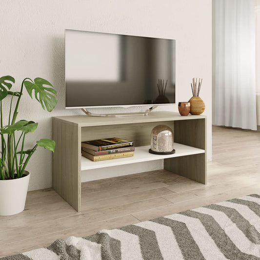 TV Cabinet White and Sonoma Oak 80x40x40 cm Engineered Wood