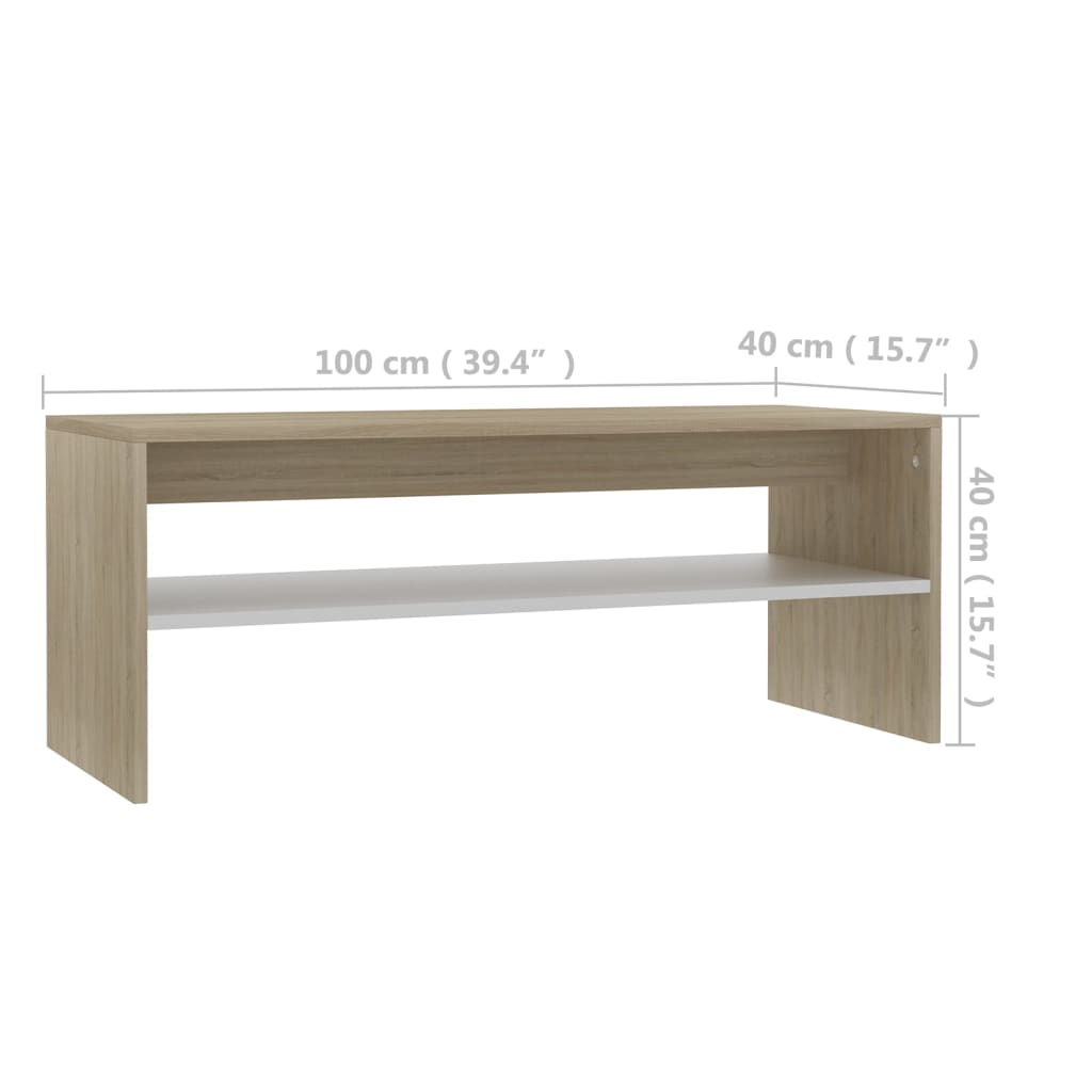 Coffee Table White and Sonoma Oak 100x40x40 cm Engineered Wood