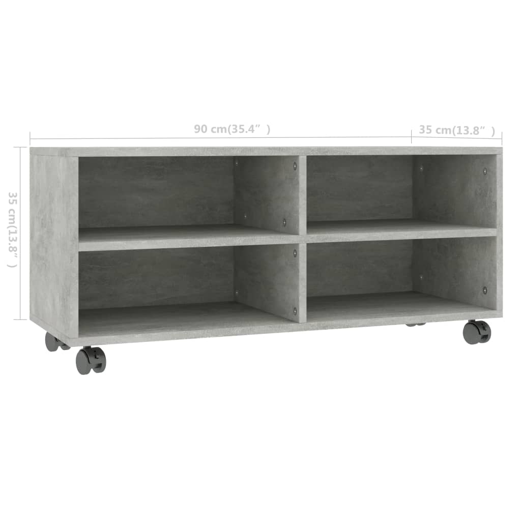 TV Cabinet with Castors Concrete Grey 90x35x35 cm Engineered Wood