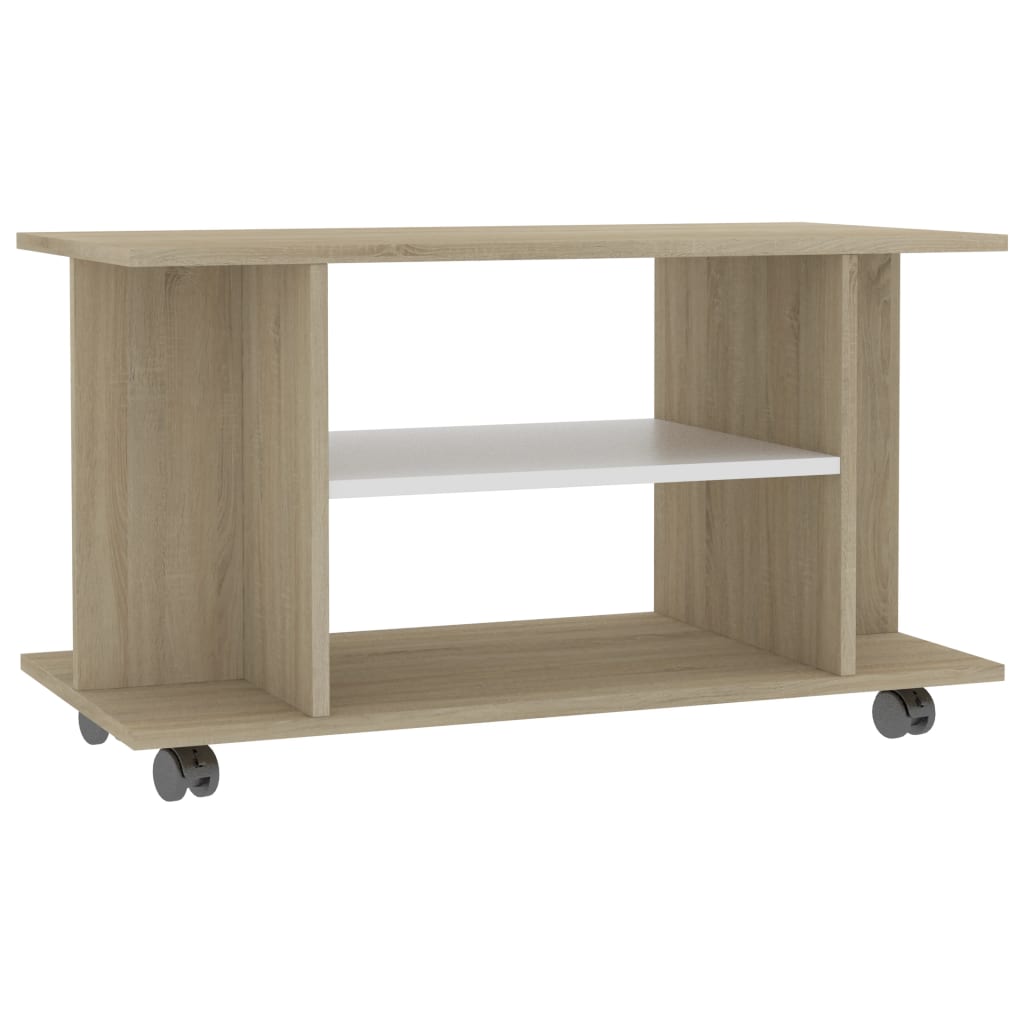 TV Cabinet with Castors White and Sonoma Oak 80x40x45 cm Engineered Wood