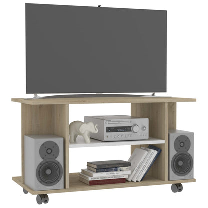 TV Cabinet with Castors White and Sonoma Oak 80x40x45 cm Engineered Wood