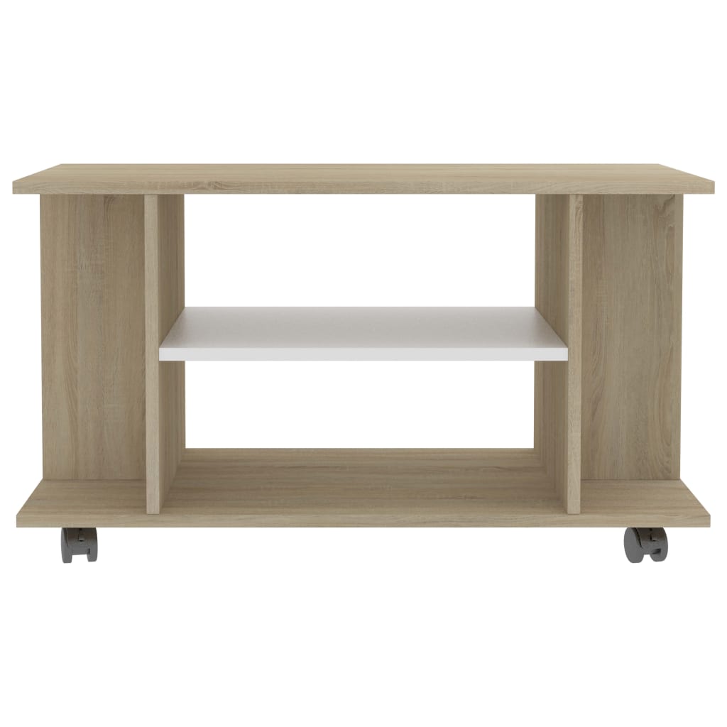 TV Cabinet with Castors White and Sonoma Oak 80x40x45 cm Engineered Wood