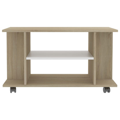 TV Cabinet with Castors White and Sonoma Oak 80x40x45 cm Engineered Wood