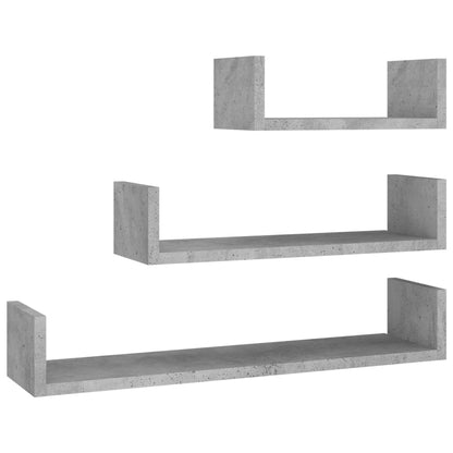 Wall Display Shelf 3 pcs Concrete Grey Engineered Wood