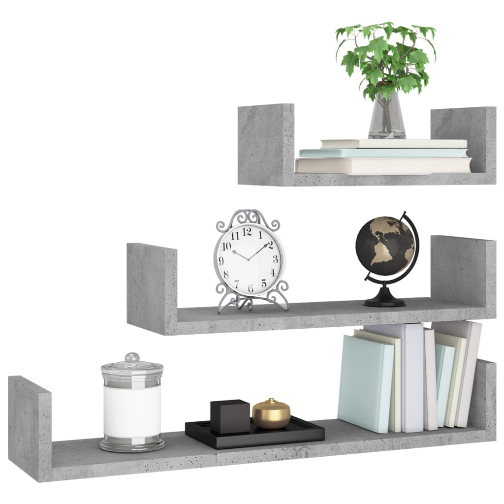 Wall Display Shelf 3 pcs Concrete Grey Engineered Wood