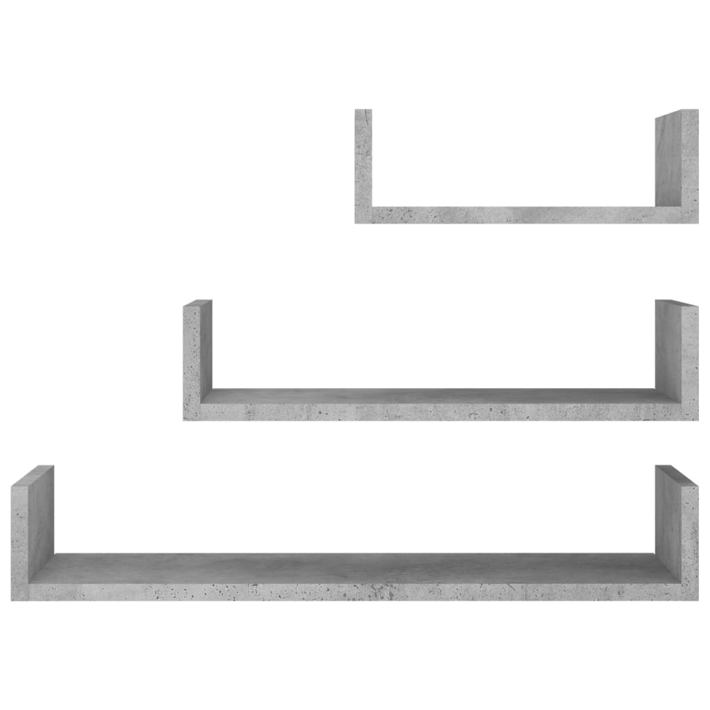 Wall Display Shelf 3 pcs Concrete Grey Engineered Wood