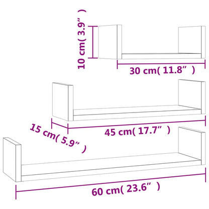 Wall Display Shelf 3 pcs Concrete Grey Engineered Wood