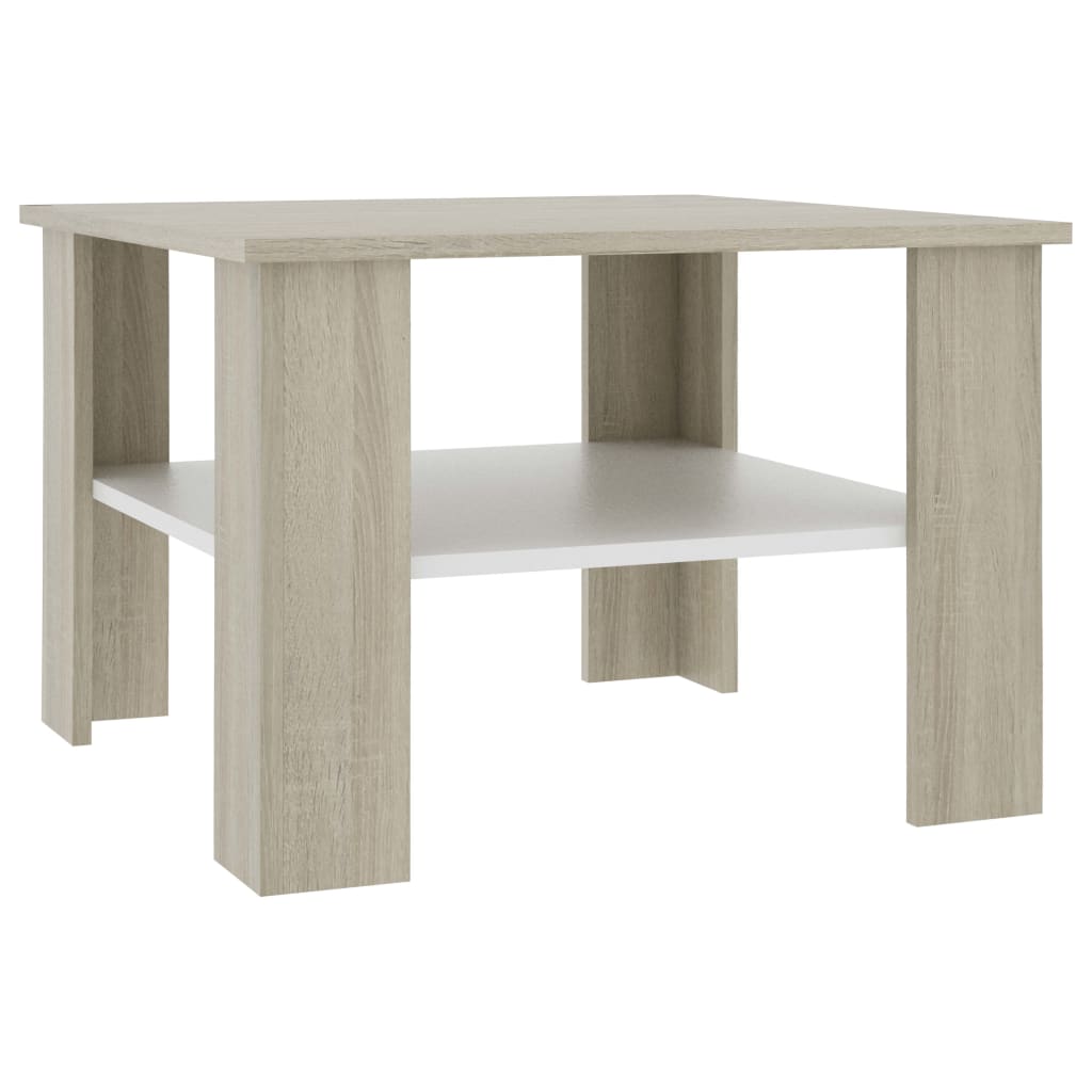 Coffee Table White and Sonoma Oak 60x60x42 cm Engineered Wood