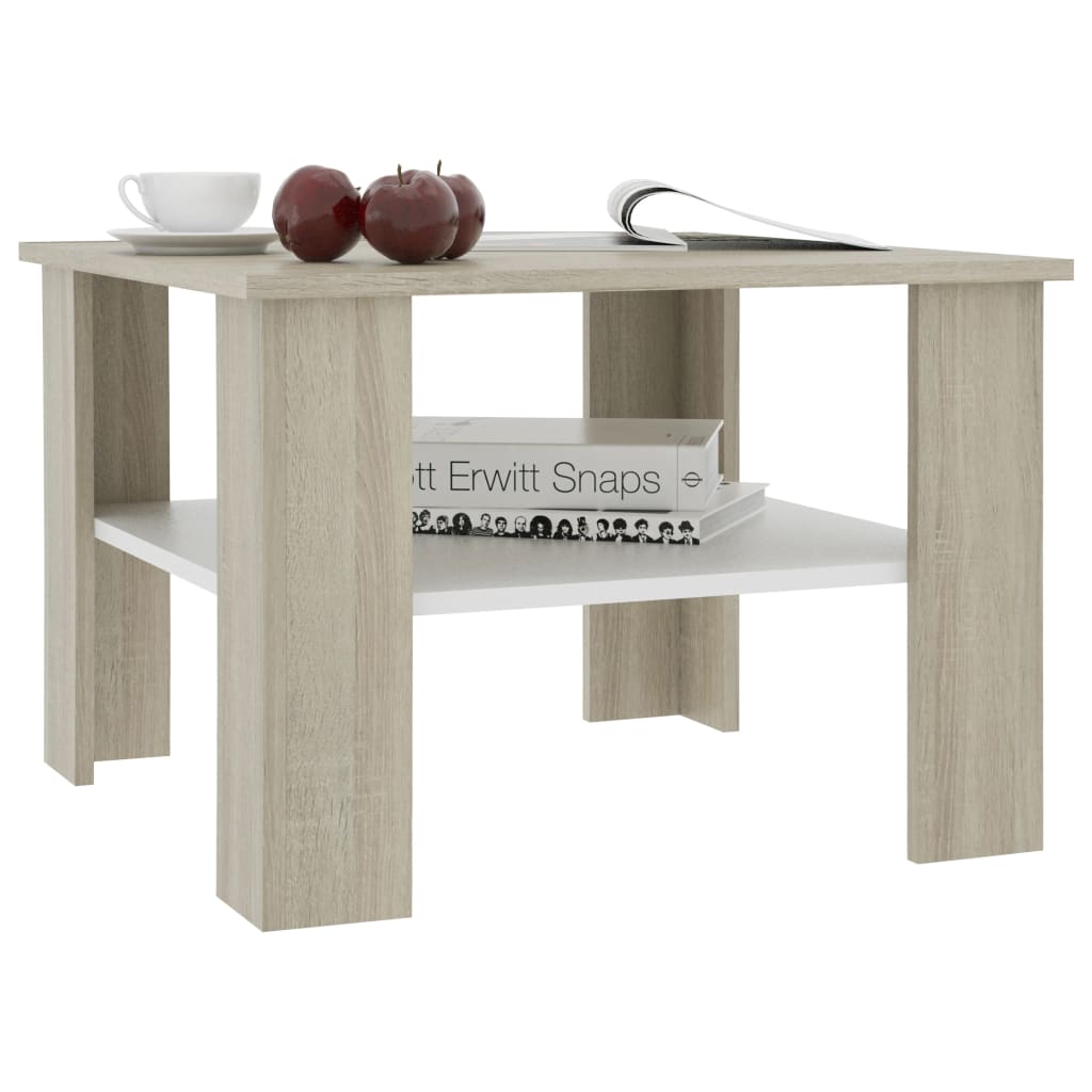 Coffee Table White and Sonoma Oak 60x60x42 cm Engineered Wood