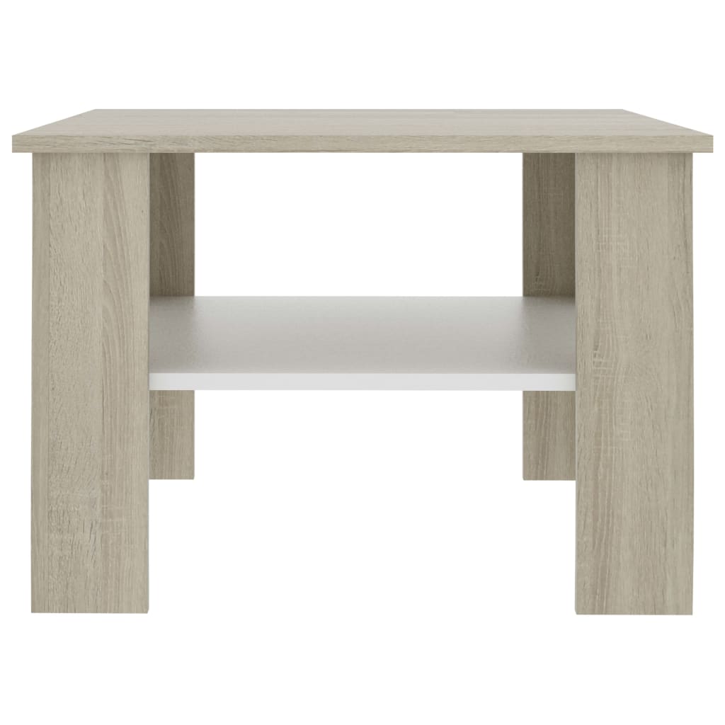 Coffee Table White and Sonoma Oak 60x60x42 cm Engineered Wood