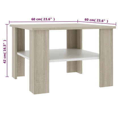 Coffee Table White and Sonoma Oak 60x60x42 cm Engineered Wood