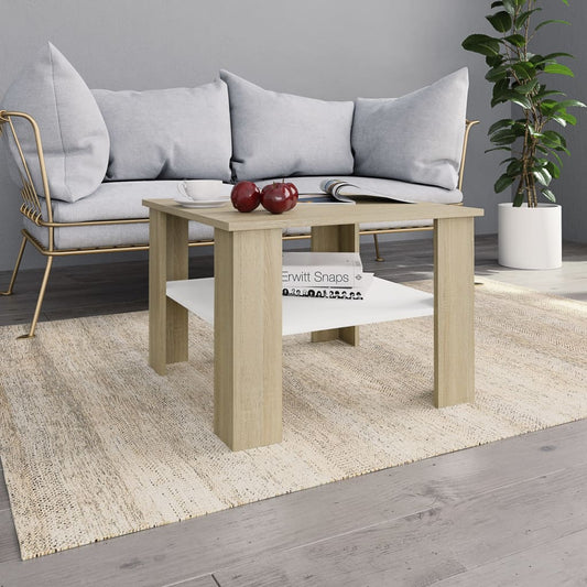 Coffee Table White and Sonoma Oak 60x60x42 cm Engineered Wood