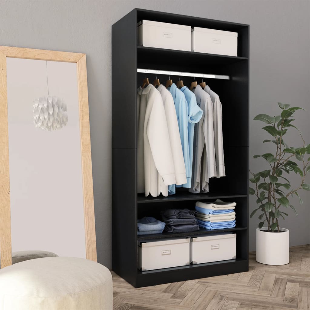 Wardrobe Black 100x50x200 cm Engineered Wood