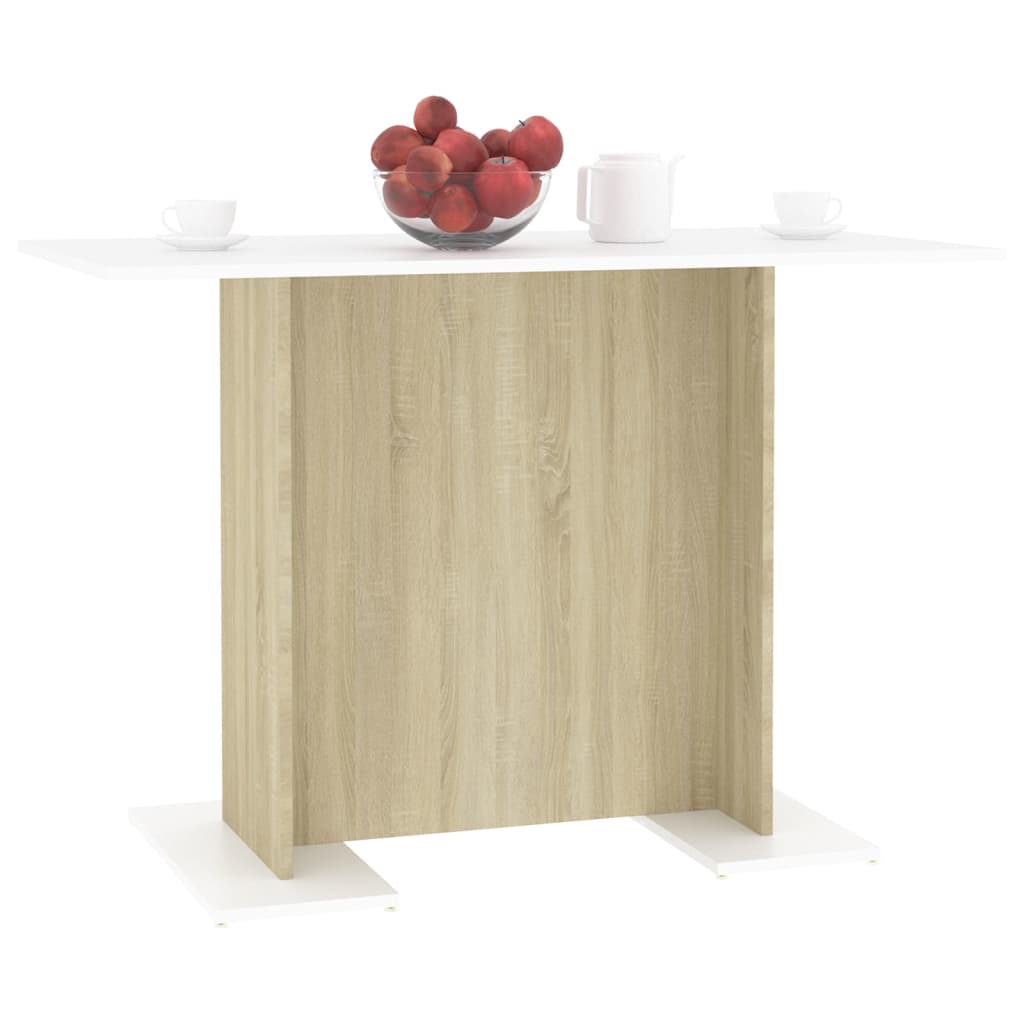 Dining Table White and Sonoma Oak 110x60x75 cm Engineered Wood