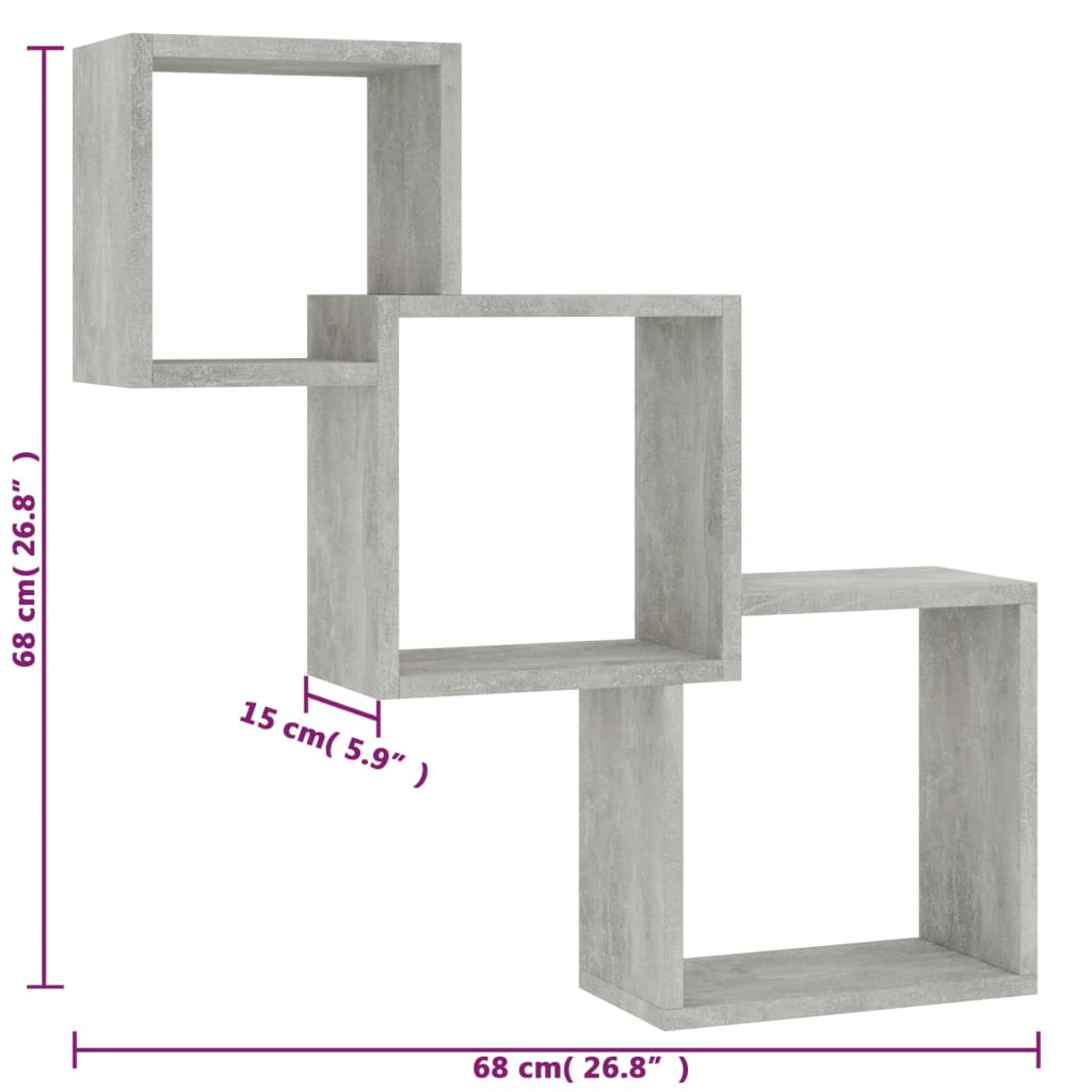 Cube Wall Shelf Concrete Grey 68x15x68 cm Engineered Wood