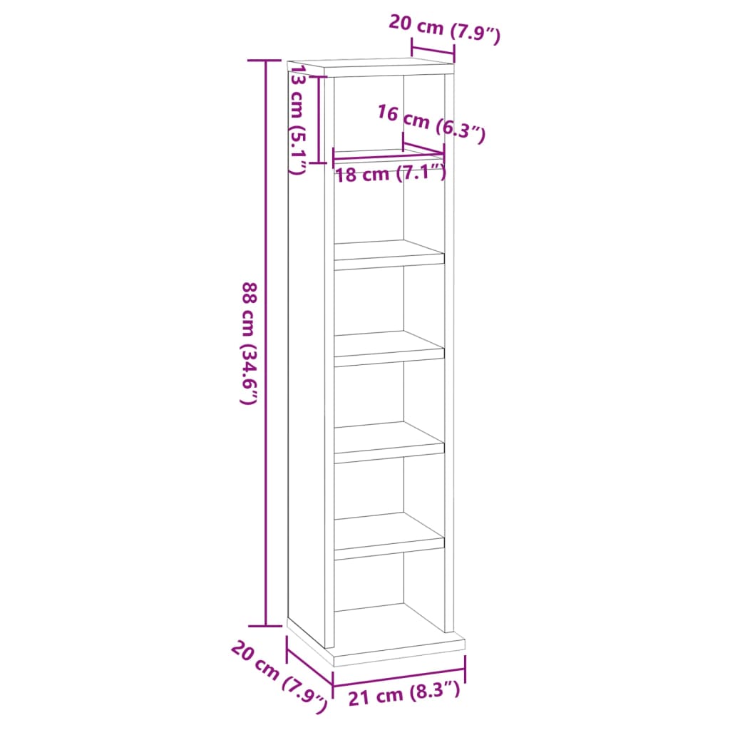 CD Cabinet White 21x20x88 cm Engineered Wood