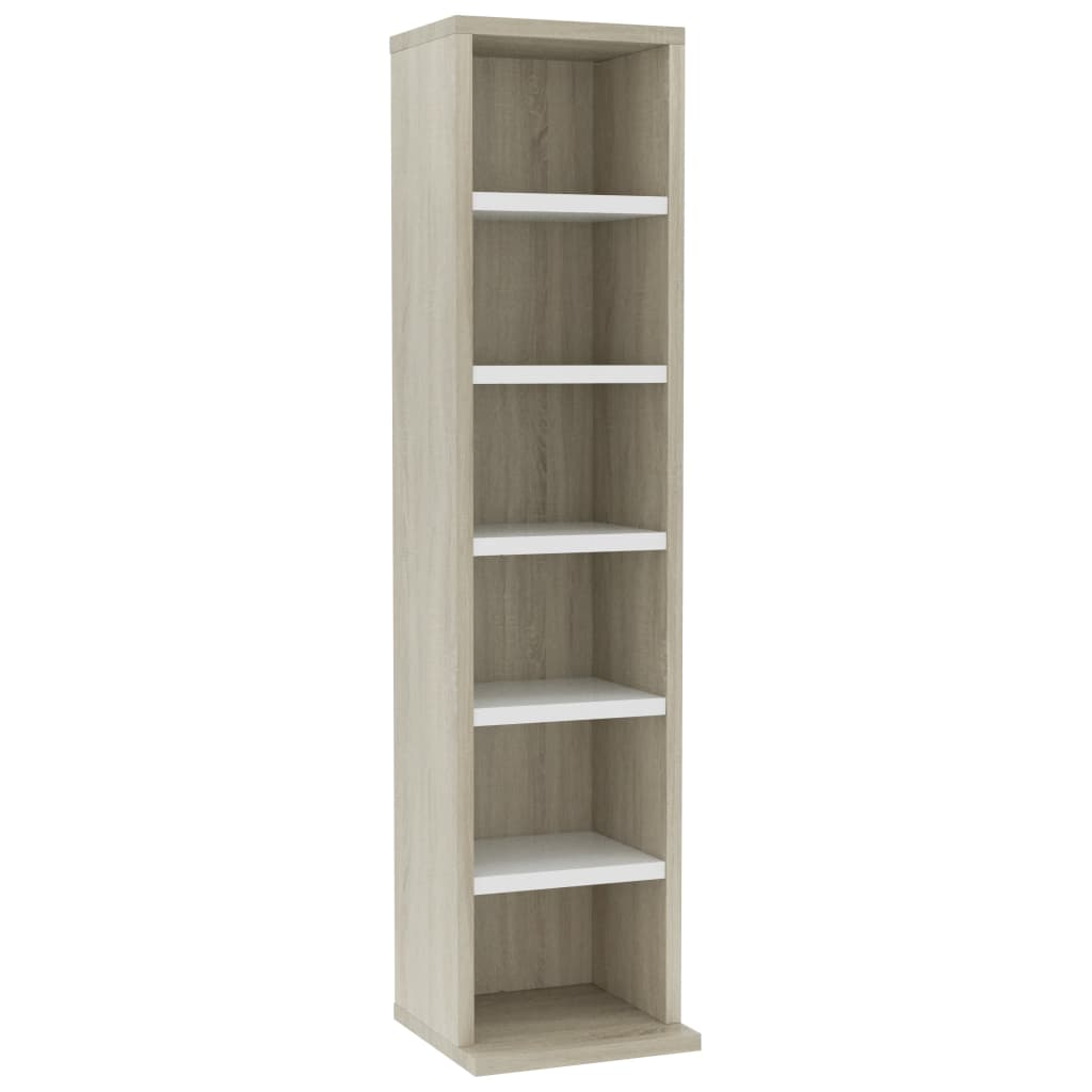 CD Cabinet White and Sonoma Oak 21x20x88 cm Engineered Wood