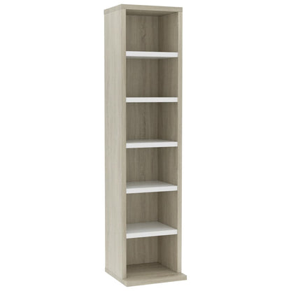 CD Cabinet White and Sonoma Oak 21x20x88 cm Engineered Wood