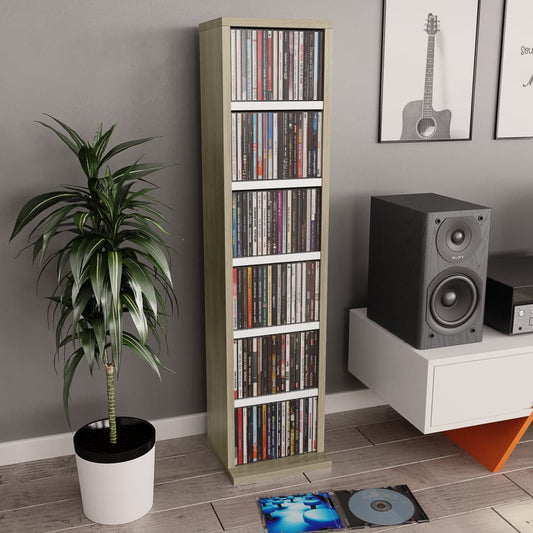 CD Cabinet White and Sonoma Oak 21x20x88 cm Engineered Wood