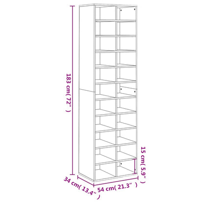 Shoe Cabinet High Gloss White 54x34x183 cm Engineered Wood