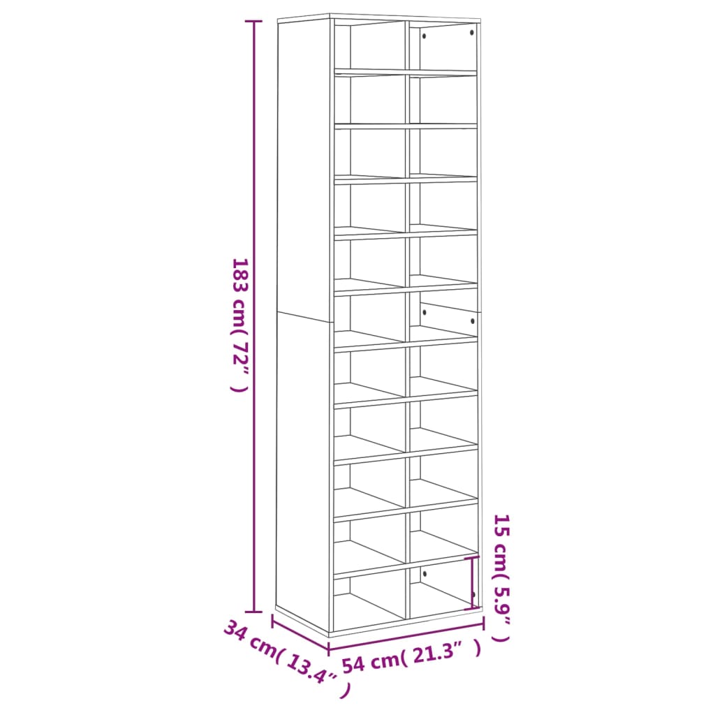 Shoe Cabinet High Gloss Grey 54x34x183 cm Engineered Wood