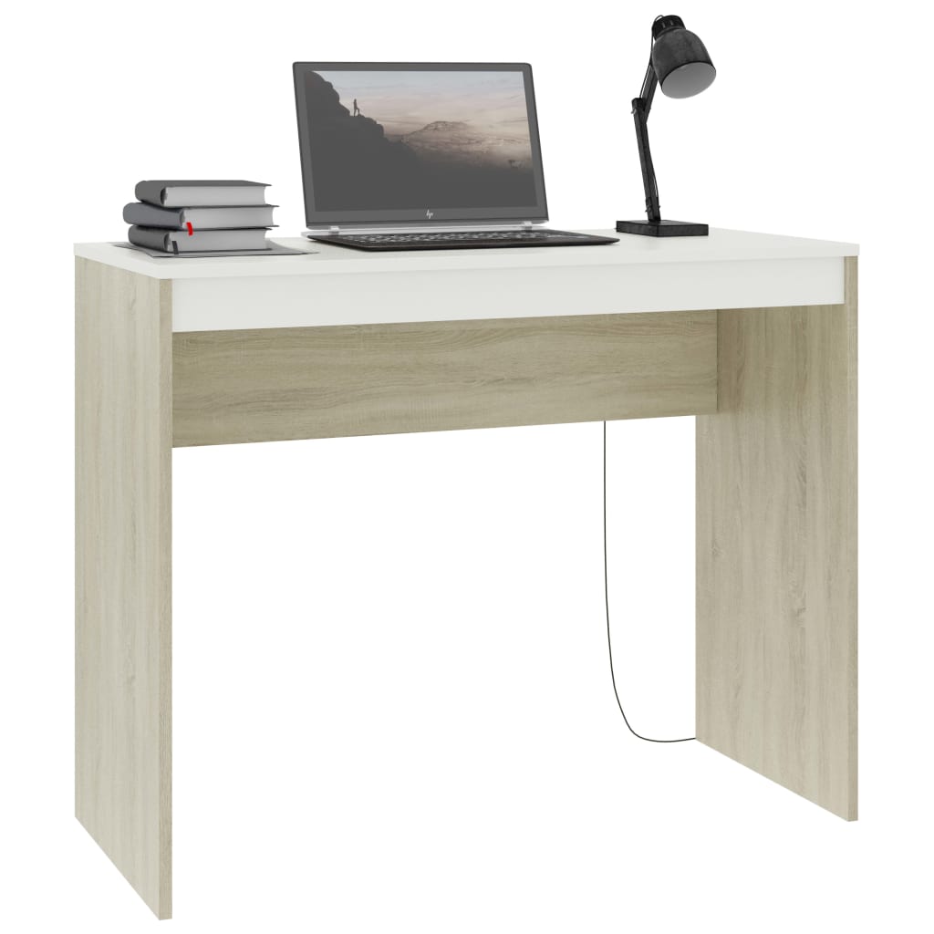 Desk White and Sonoma Oak 90x40x72 cm Engineered Wood