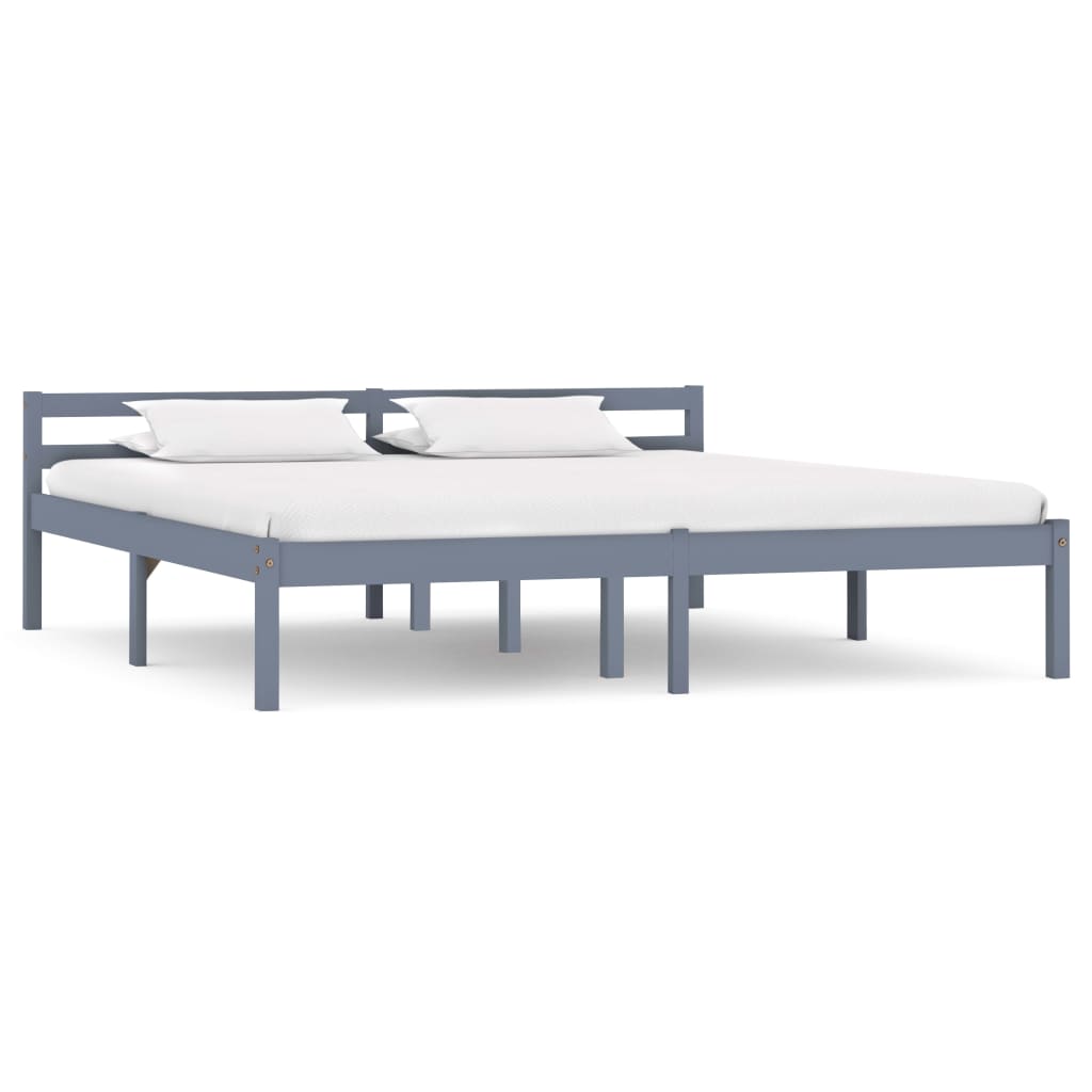 Bed Frame Grey Solid Pine Wood 180x200 cm Super King