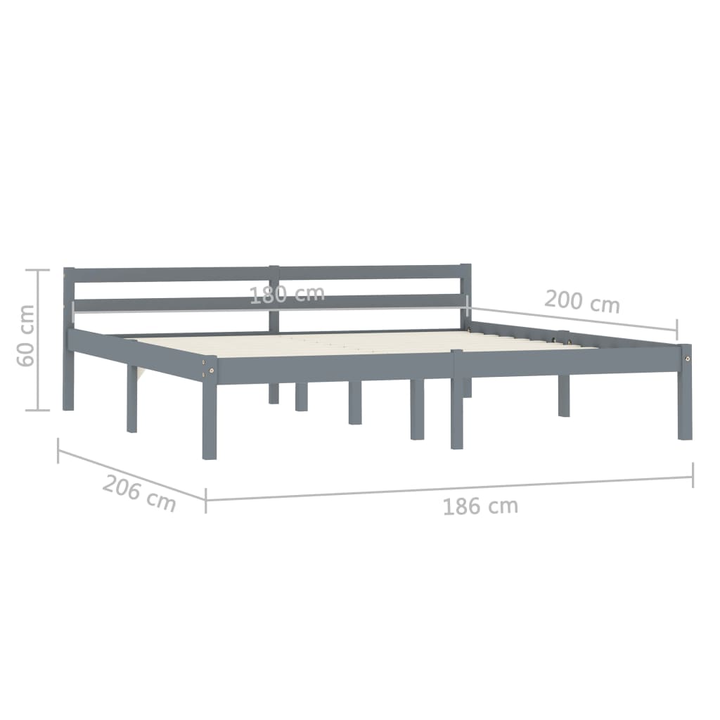 Bed Frame Grey Solid Pine Wood 180x200 cm Super King