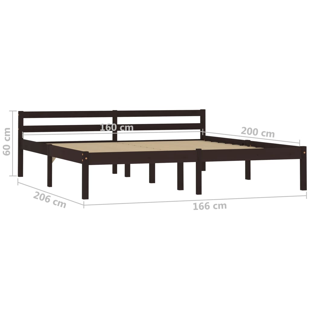 Bed Frame Dark Brown Solid Pine Wood 160x200 cm