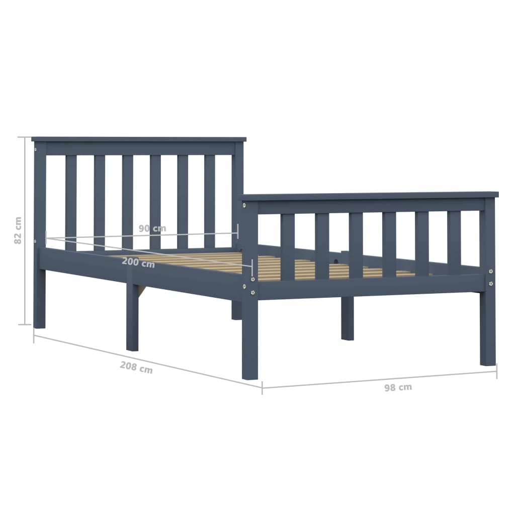 Bed Frame without Mattress Grey Solid Pinewood 100x200 cm