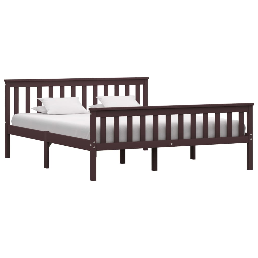 Bed Frame Dark Brown Solid Pinewood 160x200 cm