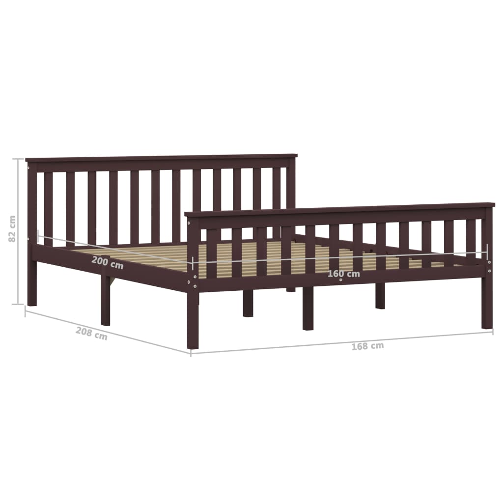 Bed Frame Dark Brown Solid Pinewood 160x200 cm