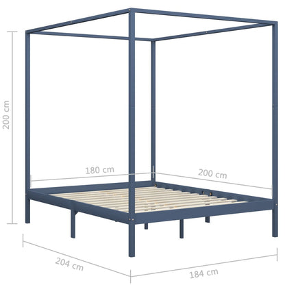 Canopy Bed Frame Grey Solid Pine Wood 6FT Super King