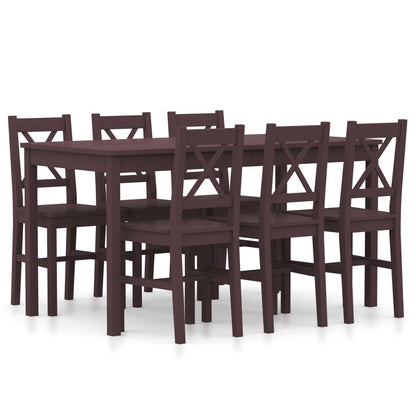 7 Piece Dining Set Pinewood Dark Brown