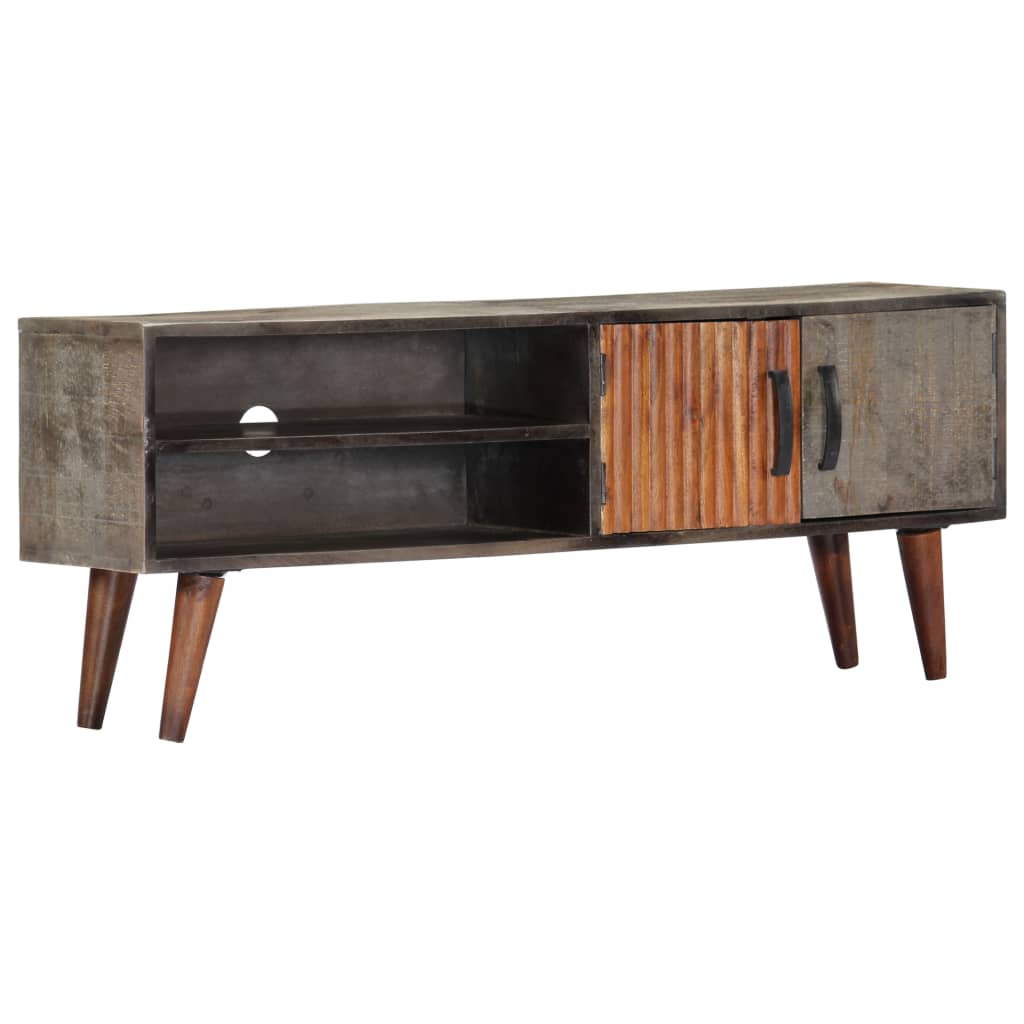 TV Cabinet Grey 130x30x46 cm Solid Rough Mango Wood