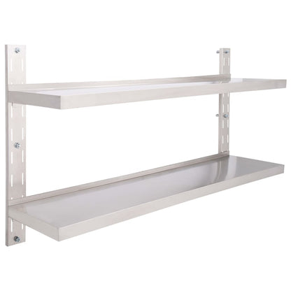 2-Tier Floating Wall Shelf Stainless Steel 150x30 cm