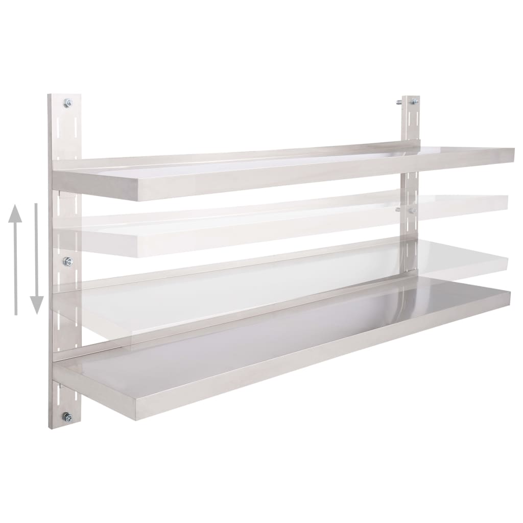 2-Tier Floating Wall Shelf Stainless Steel 150x30 cm