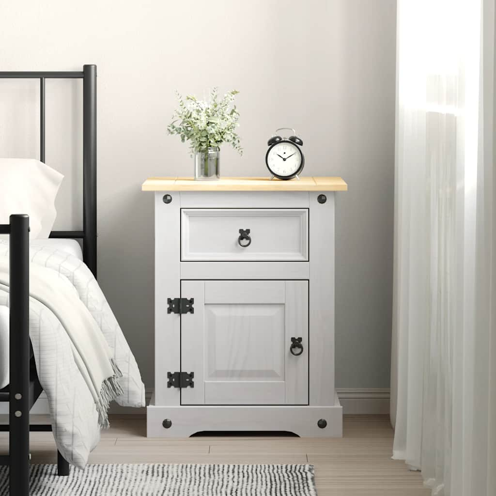 Bedside Cabinet Mexican Pine Corona Range White 53x39x66 cm