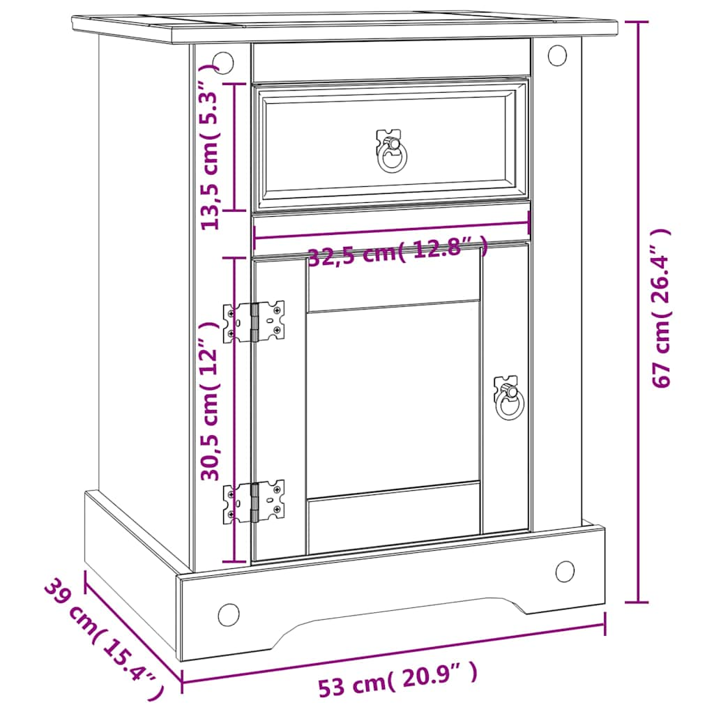 Bedside Cabinet Mexican Pine Corona Range White 53x39x66 cm