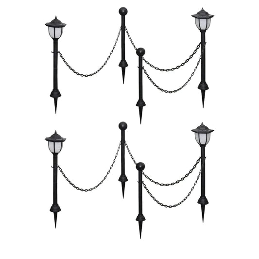 Solar Lights 4 pcs with Chain Fence and Poles