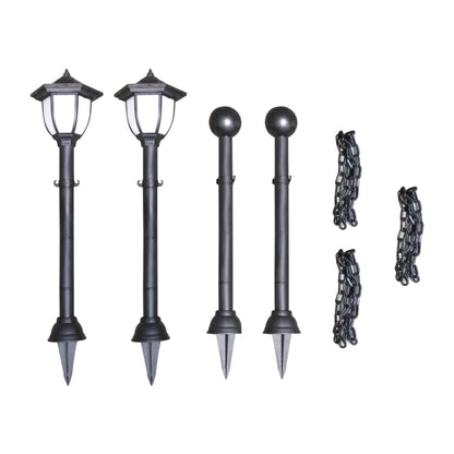 Solar Lights 4 pcs with Chain Fence and Poles